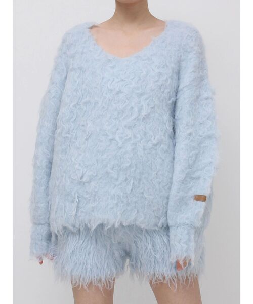 dazzlin（ダズリン）の「リップルカールニットフーディ（ニット/セーター・レディース・ピンク/チャコールグレー/ブルー/アイボリー/オレンジ/パープル・FREE）」の18枚目の写真