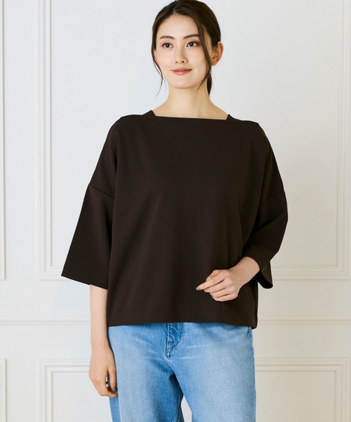 I.T.'S international(イッツインターナショナル)の「ジョーゼットジャージー ボトルネックプルオーバー【セットアップ対応】(Tシャツ/カットソー・レディース・アイボリー/ブラック/ブラウン・フリー)」の3枚目の写真