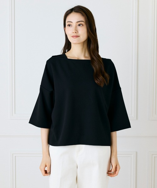 I.T.'S international(イッツインターナショナル)の「ジョーゼットジャージー ボトルネックプルオーバー【セットアップ対応】(Tシャツ/カットソー・レディース・アイボリー/ブラック/ブラウン・フリー)」の10枚目の写真