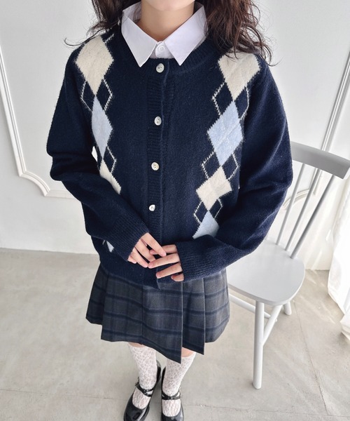 Loueme（ルエム）の「アーガイルニットカーディガン（カーディガン/ボレロ・レディース・ネイビー/グレー/オフホワイト・FREE）」の16枚目の写真