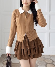 clear | 襟袖ショートフェザーダブルジップリブニットトップス［大人 カジュアル 着回し力抜群］≪AW新作≫(ニット/セーター)