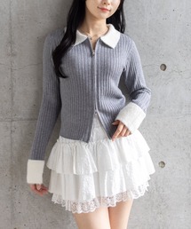 clear | 襟袖ショートフェザーダブルジップリブニットトップス［大人 カジュアル 着回し力抜群］≪AW新作≫(ニット/セーター)