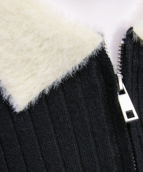 clear（クリア）の「襟袖ショートフェザーダブルジップリブニットトップス［大人 カジュアル 着回し力抜群］（ニット/セーター・レディース・キャメル/グレー/ブラック/アイボリー/ピンク・F）」の9枚目の写真