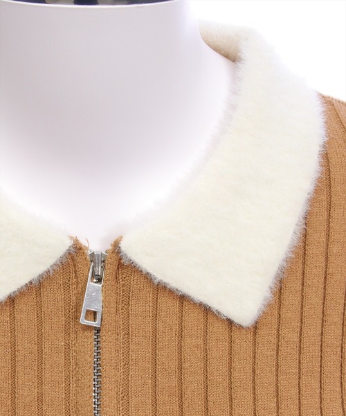 clear（クリア）の「襟袖ショートフェザーダブルジップリブニットトップス［大人 カジュアル 着回し力抜群］（ニット/セーター・レディース・キャメル/グレー/ブラック/アイボリー/ピンク・F）」の12枚目の写真