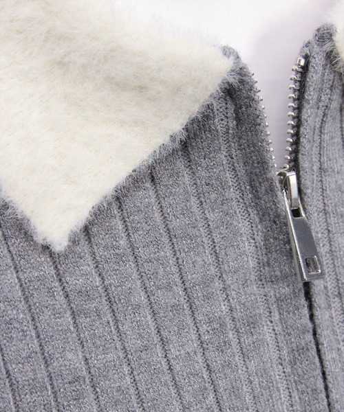 clear（クリア）の「襟袖ショートフェザーダブルジップリブニットトップス［大人 カジュアル 着回し力抜群］（ニット/セーター・レディース・キャメル/グレー/ブラック/アイボリー/ピンク・F）」の10枚目の写真