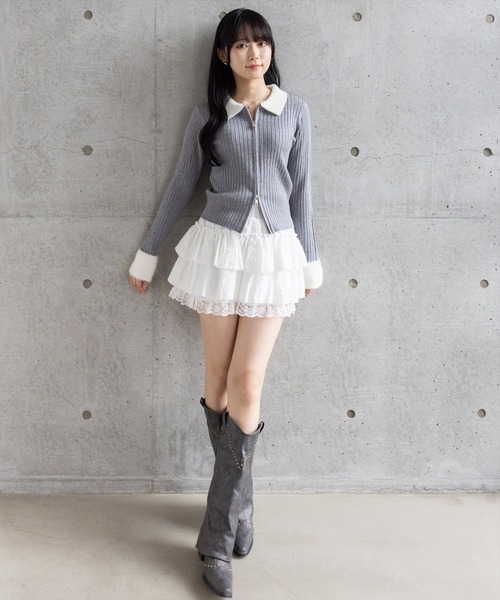 clear（クリア）の「襟袖ショートフェザーダブルジップリブニットトップス［大人 カジュアル 着回し力抜群］（ニット/セーター・レディース・キャメル/グレー/ブラック/アイボリー/ピンク・F）」の21枚目の写真