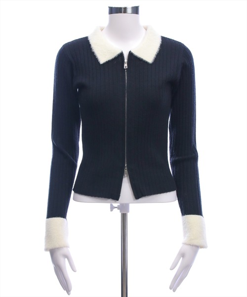 clear（クリア）の「襟袖ショートフェザーダブルジップリブニットトップス［大人 カジュアル 着回し力抜群］（ニット/セーター・レディース・キャメル/グレー/ブラック/アイボリー/ピンク・F）」の6枚目の写真