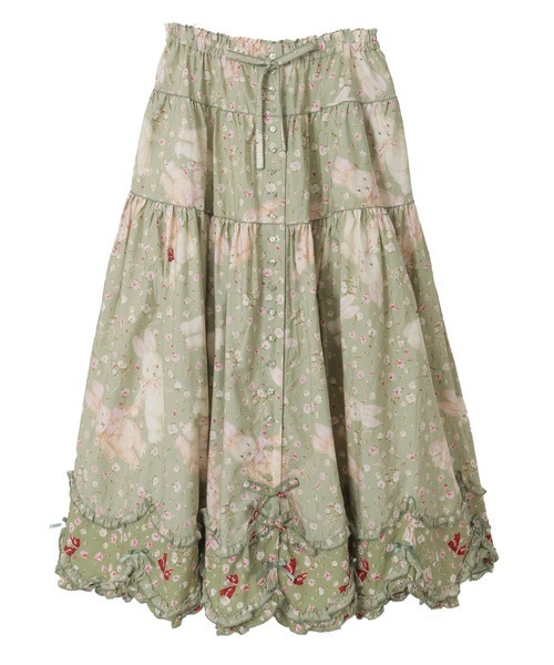 PINK HOUSE(ピンクハウス)の「バラ園うさぎプリントスカート PINK HOUSE(ピンクハウス)の「バラ園うさぎプリントスカート