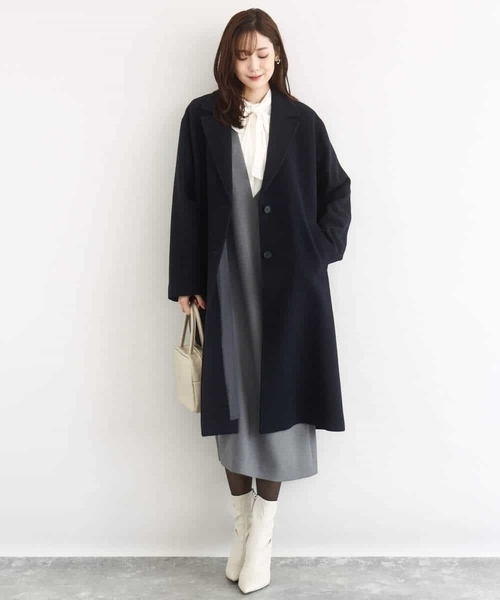 MK MICHEL KLEIN（エムケーミッシェルクラン）の「[超軽量]エアリアルウール チェスターコート（チェスターコート・レディース・ネイビー/ベージュ・38）」の15枚目の写真