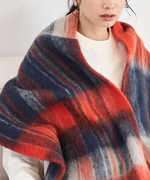 coen（コーエン）の「【PANKAJ（パンカジ）】チェックボリュームマフラー（マフラー・レディース・オレンジ/コバルトブルー/イエロー・FREE）」の5枚目の写真