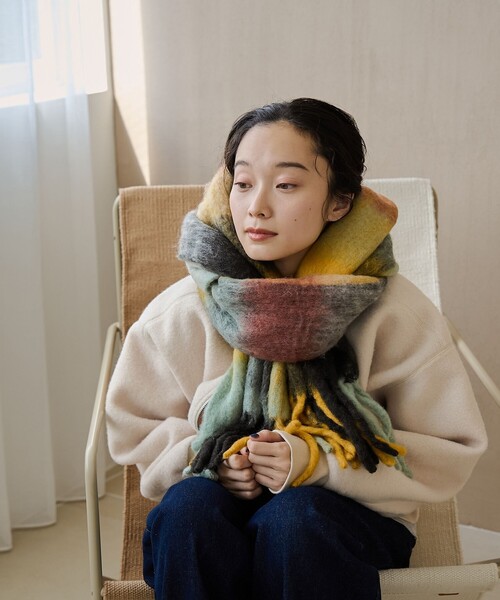 coen（コーエン）の「【PANKAJ（パンカジ）】チェックボリュームマフラー（マフラー・レディース・オレンジ/コバルトブルー/イエロー・FREE）」の9枚目の写真