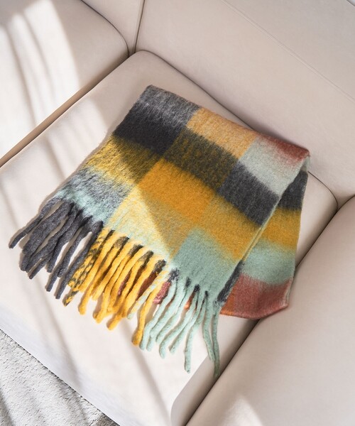 coen（コーエン）の「【PANKAJ（パンカジ）】チェックボリュームマフラー（マフラー・レディース・オレンジ/コバルトブルー/イエロー・FREE）」の10枚目の写真