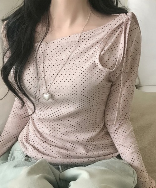 Nia(ニア)の「Nia(ニア)/チョーカーリボン ドットワンショルダー長袖カットソー(Tシャツ/カットソー・レディース・アイボリー/ピンク・SMALL/MEDIUM)」の10枚目の写真