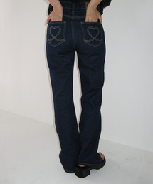 BACK HEART STITCH POCKET BOOTSCUT DENIM PANTS INDIGO BLUE (NONFADE)