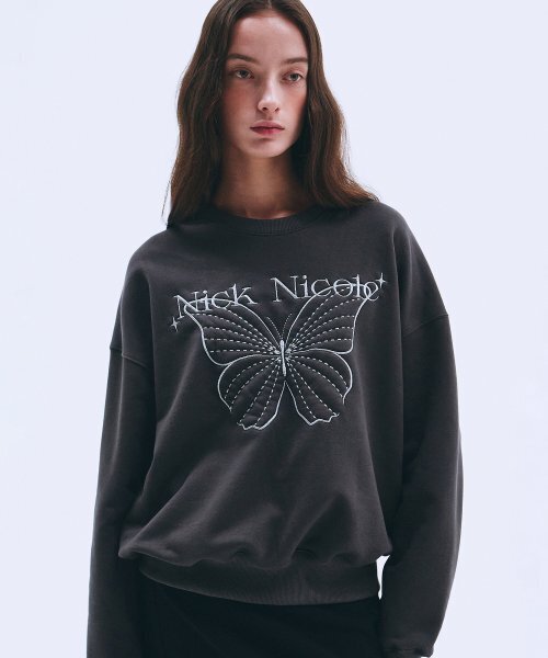 NICK&NICOLE(ニックアンドニコール)の「SHINE BUTTERFLY SWEATSHIRT_CHARCOAL SILVER(スウェット・レディース・その他・FREE)」の1枚目の写真