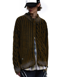 RSSC（アールエスエスシー）の「DAMAGE WASHING MIX KNIT ZIP UP - BROWN（カーディガン/ボレロ）」