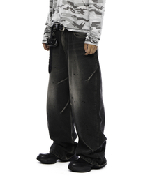 Paint Washed Denim Pants (Black)