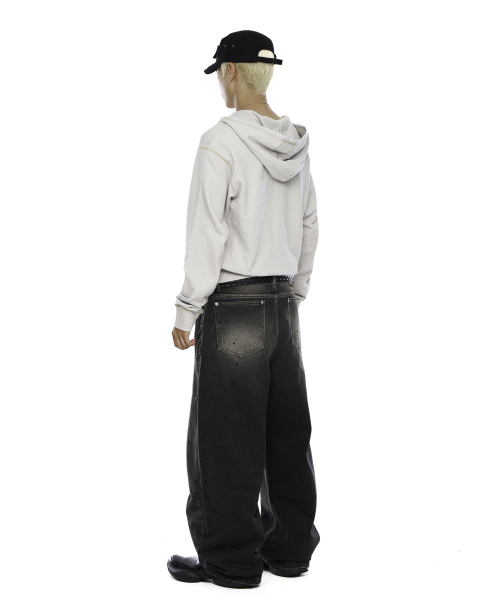パンツ AAKAM Denim Pants BLACK セール】Paint Washed Denim Pants (Black)（デニムパンツ）｜AAKAM