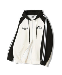 UNDEROFF（アンダーオフ）の「ラグラントラックスターロゴフードジップアップブラック（パーカー）」