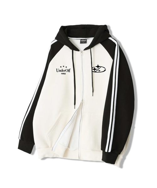 UNDEROFF(アンダーオフ)の「ラグラントラックスターロゴフードジップアップブラック(パーカー・レディース・ブラック・MEDIUM/LARGE/X-LARGE/SMALL)」の1枚目の写真