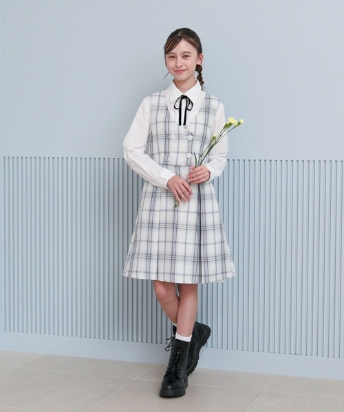 GLOBAL WORK（グローバルワーク）の「卒服/イージーケア/ジャンスカ/598140（ジャンパースカート・キッズ・ホワイト系1/グレー・150cm/160cm）」の13枚目の写真