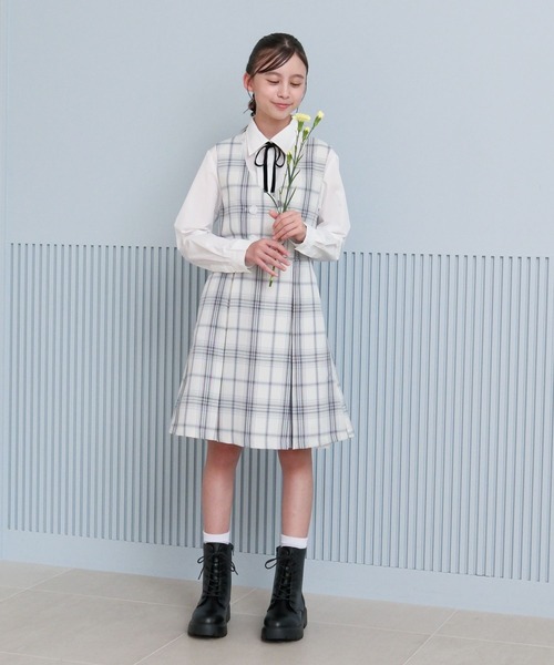 GLOBAL WORK（グローバルワーク）の「卒服/イージーケア/ジャンスカ/598140（ジャンパースカート・キッズ・ホワイト系1/グレー・150cm/160cm）」の14枚目の写真