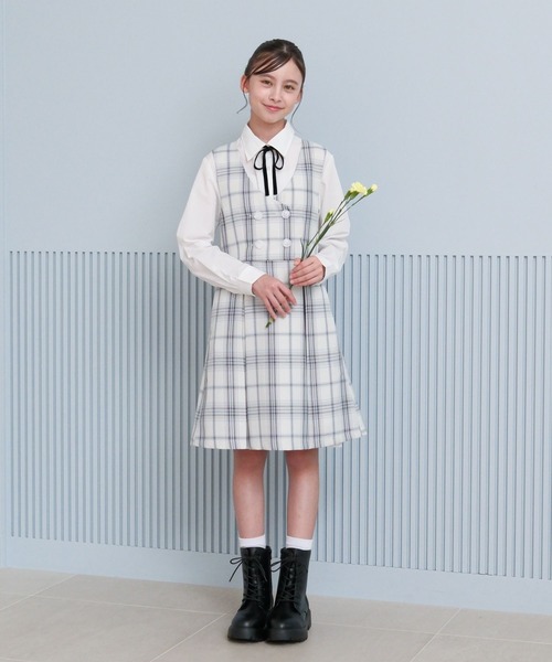 GLOBAL WORK（グローバルワーク）の「卒服/イージーケア/ジャンスカ/598140（ジャンパースカート・キッズ・ホワイト系1/グレー・150cm/160cm）」の15枚目の写真