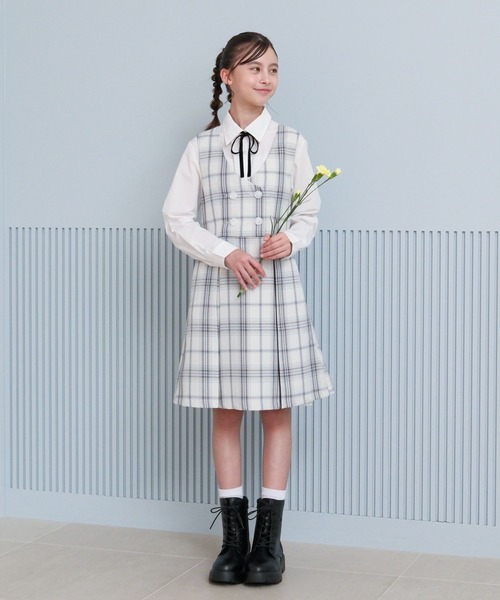 GLOBAL WORK（グローバルワーク）の「卒服/イージーケア/ジャンスカ/598140（ジャンパースカート・キッズ・ホワイト系1/グレー・150cm/160cm）」の16枚目の写真