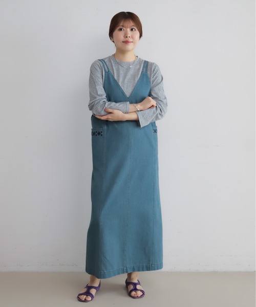 NOMBRE IMPAIR（ノンブルアンペール）の「TCデニム　キャミワンピース（ワンピース・レディース・ライトブルー/ネイビー・FREE）」の4枚目の写真