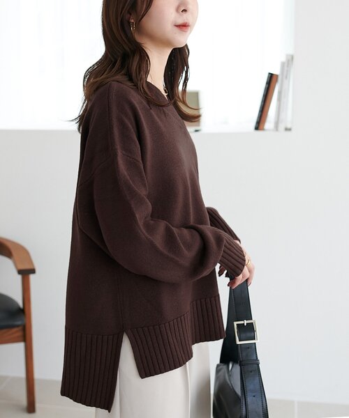 【タグ付き】コットンカシミアプルオーバー　ブラウン Wool Cashmere Double Coat_Brown | Na.e