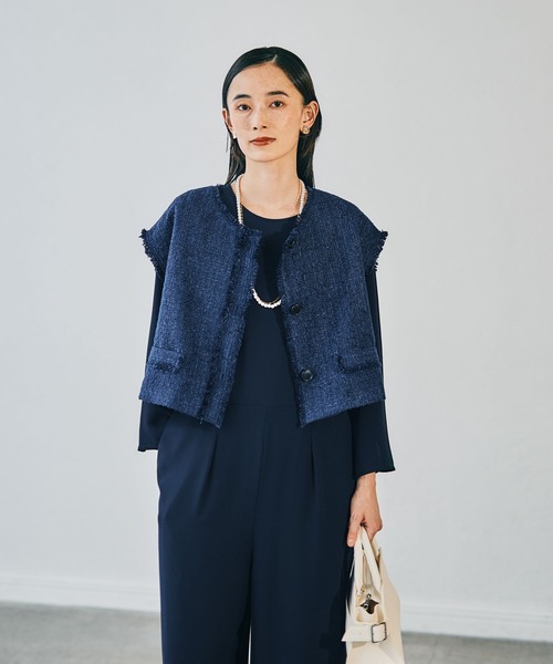 LEPSIM(レプシィム)の「【入卒式/セレモニー】ツィードショートジレ 599896(その他アウター・レディース・ネイビー/ライトベージュ・FREE)」の1枚目の写真