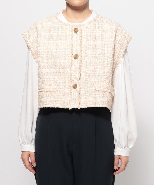 LEPSIM(レプシィム)の「【入卒式/セレモニー】ツィードショートジレ 599896(その他アウター・レディース・ネイビー/ライトベージュ・FREE)」の3枚目の写真