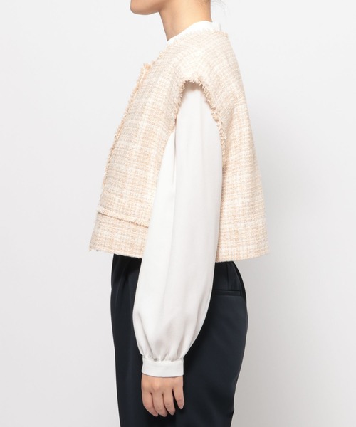 LEPSIM(レプシィム)の「【入卒式/セレモニー】ツィードショートジレ 599896(その他アウター・レディース・ネイビー/ライトベージュ・FREE)」の4枚目の写真