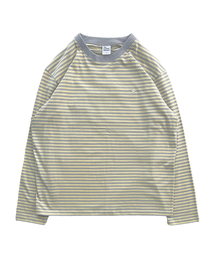 THECOLDESTMOMENT（ザコールデストモーメント）の「TCM mini logo stripe long sleeve (yellow/grey)（Tシャツ/カットソー）」