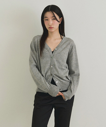 slub v-neck knit cardigan-gray
