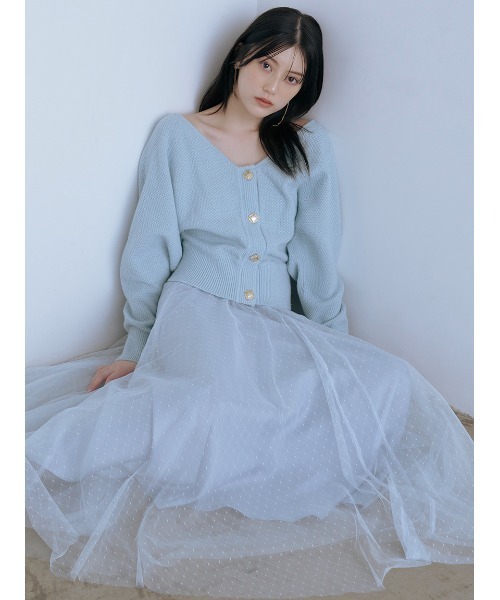 SNIDEL(スナイデル)の「チュールスカートセットカーディガン(ワンピース・レディース・グレー/アイボリー/ライトブルー・0/1)」の1枚目の写真