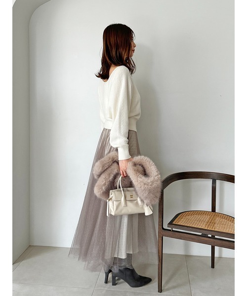SNIDEL(スナイデル)の「チュールスカートセットカーディガン(ワンピース・レディース・グレー/アイボリー/ライトブルー・0/1)」の7枚目の写真