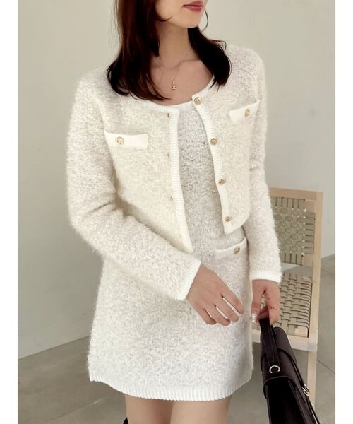 dazzlin（ダズリン）の「【セット対応】ヘアリーニットジャケット（ノーカラージャケット・レディース・オフホワイト/グレー/チャコールグレー/ピンク・FREE）」の2枚目の写真