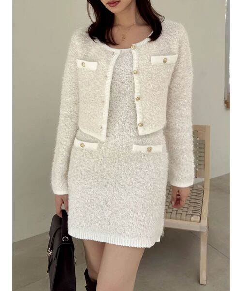 dazzlin（ダズリン）の「【セット対応】ヘアリーニットジャケット（ノーカラージャケット・レディース・オフホワイト/グレー/チャコールグレー/ピンク・FREE）」の12枚目の写真