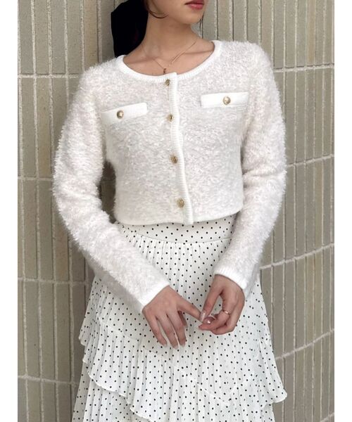 dazzlin（ダズリン）の「【セット対応】ヘアリーニットジャケット（ノーカラージャケット・レディース・オフホワイト/グレー/チャコールグレー/ピンク・FREE）」の15枚目の写真