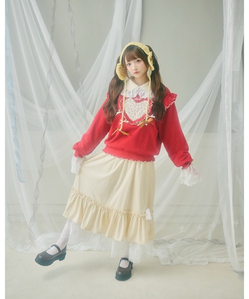 kutir（クティール）の「【クティールとレトロ】アソートハートフリルリボンスウェット（スウェット・レディース・アイボリー/レッド/ベージュ/ネイビー・FREE）」の19枚目の写真