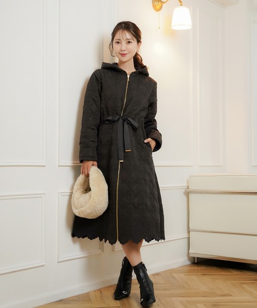 スカラップ刺繍 キルティング ロング丈 コート le reve vaniller