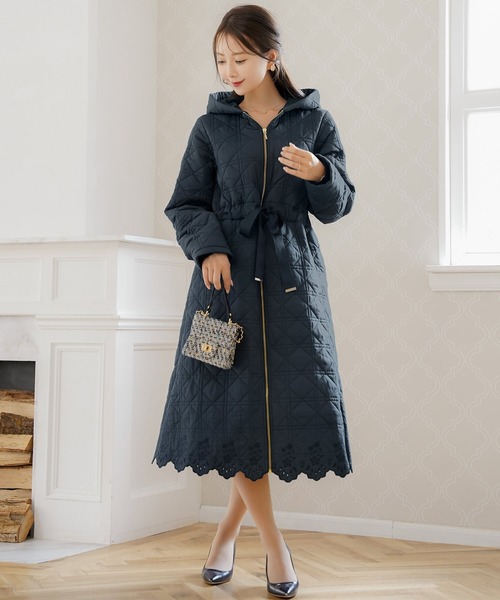 スカラップ刺繍 キルティング ロング丈 コート le reve vaniller