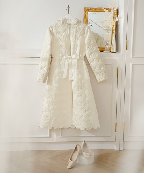 スカラップ刺繍 キルティング ロング丈 コート le reve vaniller
