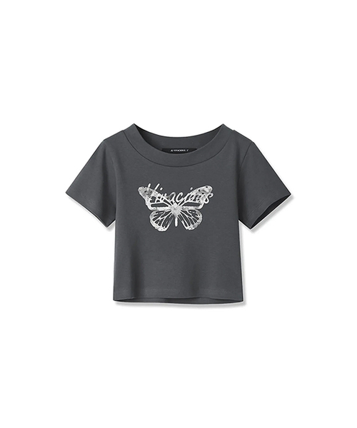 Vivacious（ビバシャス）の「Butterfly Crop t-shirt - 3COL（Tシャツ/カットソー・レディース・ブラック/ホワイト/チャコール・MEDIUM/SMALL）」の3枚目の写真