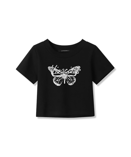 Vivacious（ビバシャス）の「Butterfly Crop t-shirt - 3COL（Tシャツ/カットソー・レディース・ブラック/ホワイト/チャコール・MEDIUM/SMALL）」の4枚目の写真