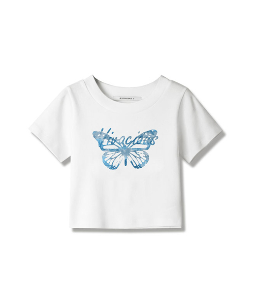 Vivacious（ビバシャス）の「Butterfly Crop t-shirt - 3COL（Tシャツ/カットソー・レディース・ブラック/ホワイト/チャコール・MEDIUM/SMALL）」の6枚目の写真
