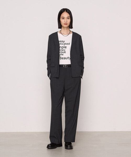 COMME CA（コムサ）の「〔 Sサイズ 〕 【2WAY】サイロスパンツイル ジャケット（ノーカラージャケット・レディース・ベージュ/チャコール・5号）」の4枚目の写真