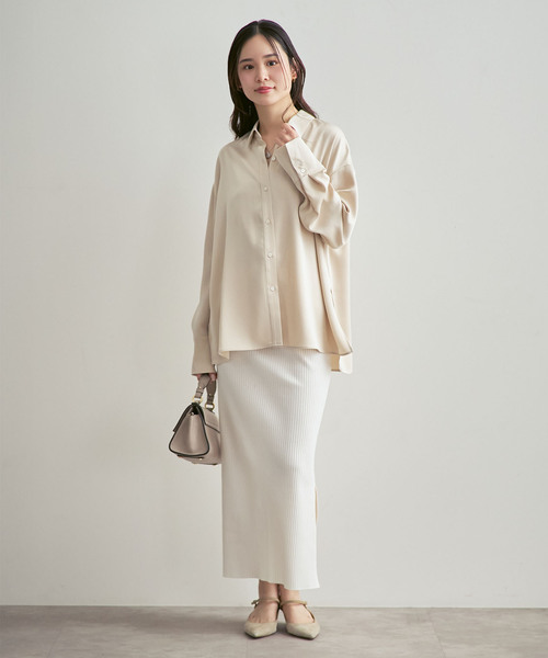 Noble（ノーブル）の「《26SS先行追加・WEB限定カラー》トタンテレコタイトスカート（スカート・レディース・ダークブルー/ベージュ/ライトグリーン/ホワイト系その他/チャコールグレー・40/38/36）」の18枚目の写真