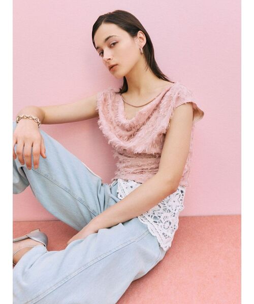 LAGUNAMOON（ラグナムーン）の「カットジャガードドレープブラウス（シャツ/ブラウス・レディース・アイボリー/ブラック/ピンク・FREE）」の4枚目の写真